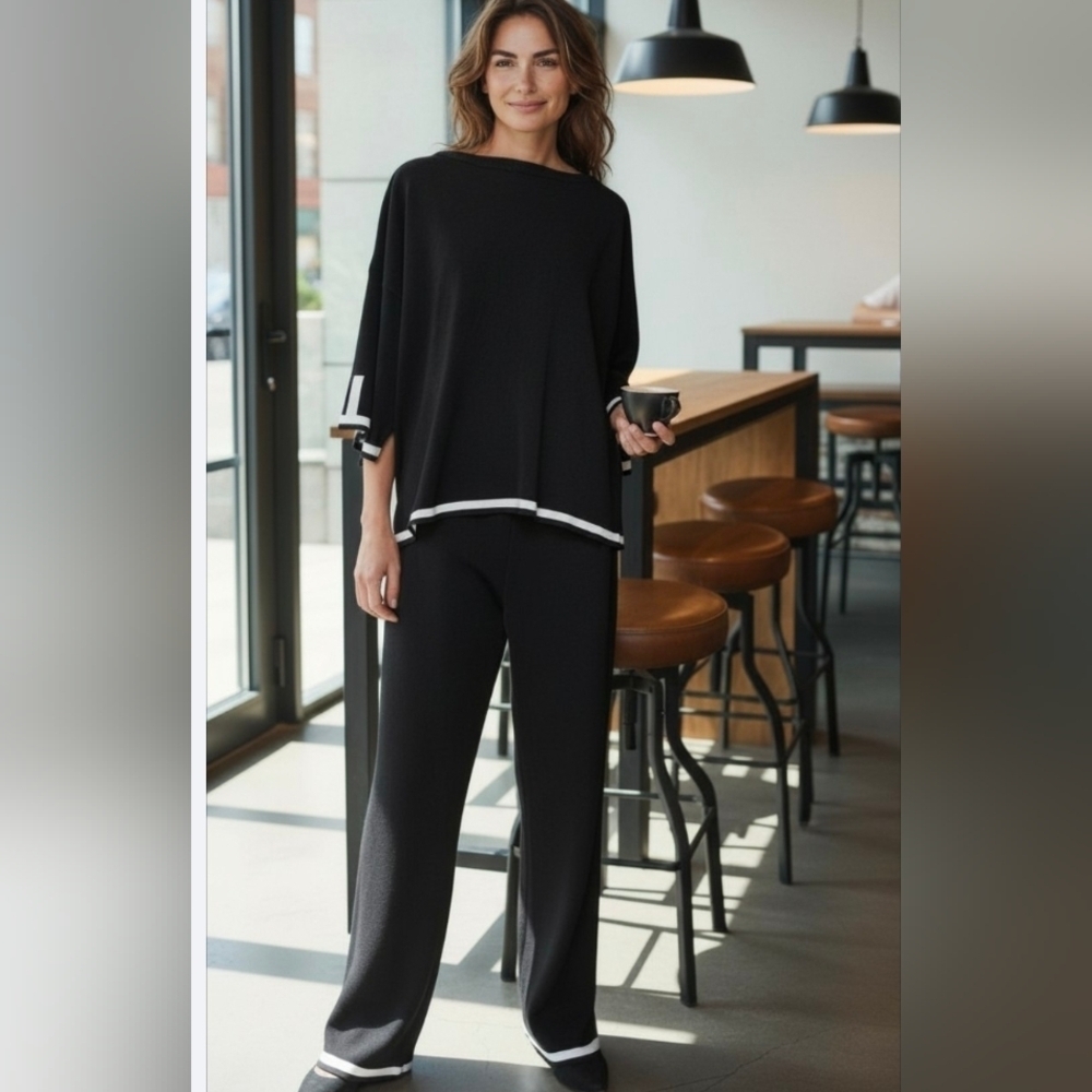 Elegant Black Women's Set Top And Pants.Size 2XL